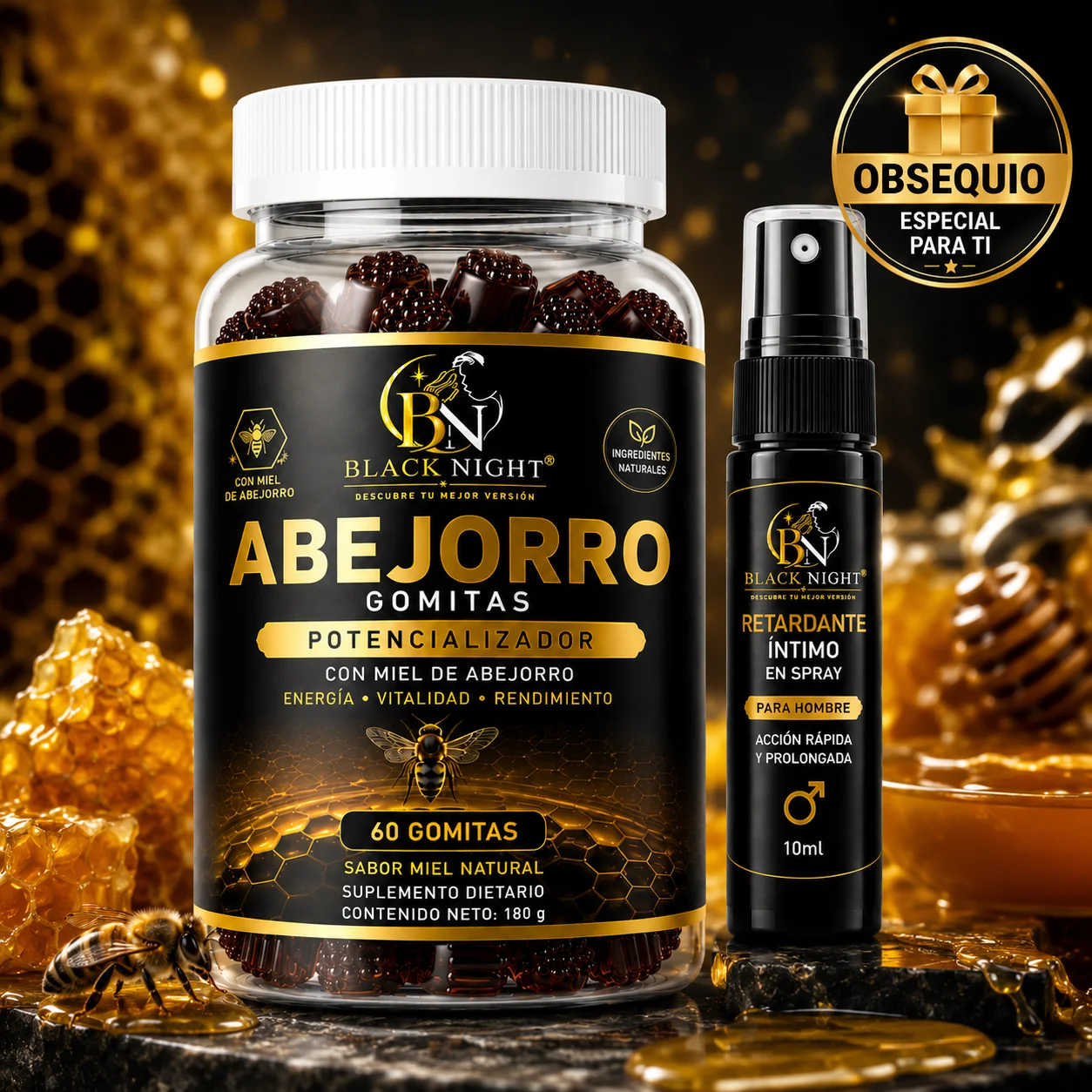 Gomas de Abejorro Black Night con miel de abejorro, 60 gomitas, con obsequio